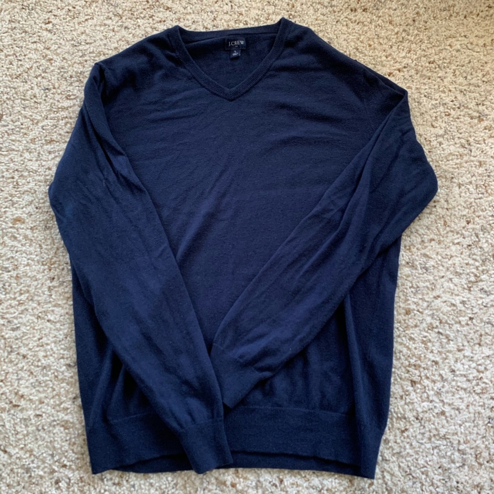 MENS L J CREW NAVY BLUE V-NECK SWEATER